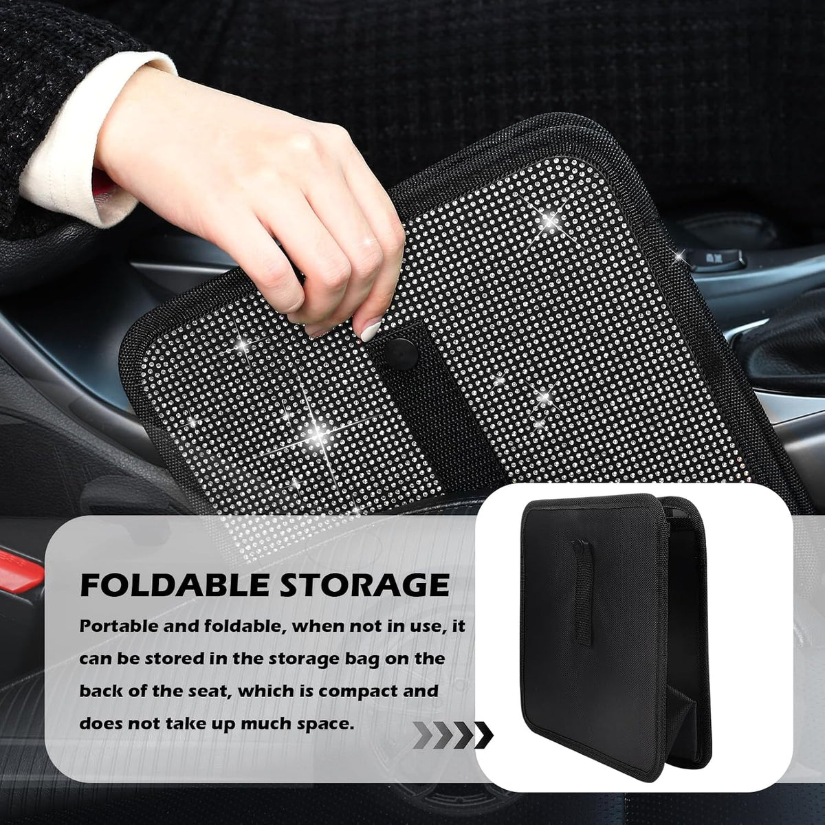 Bling Car Trash Can with Rhinestone,Foldable Car Garbage Can for in-Vehicle Waste Disposal,Multipurpose Hanging Back Seat Organizer & Decorations Fit for Most Cars Trucks