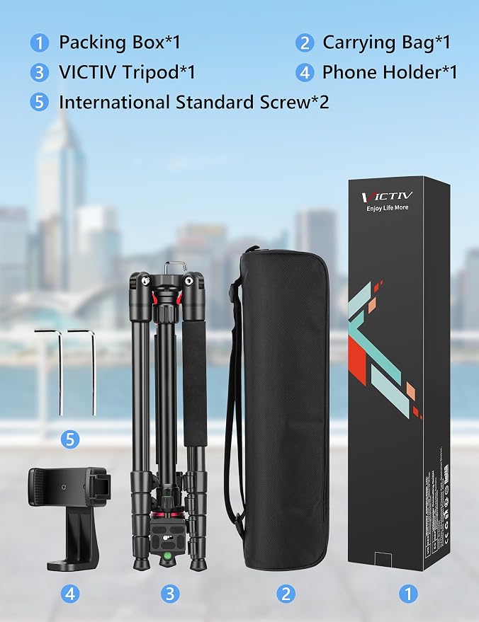 78" Porfessional Tripod for Camera & Phone, Victiv Aluminum Camera Tripod