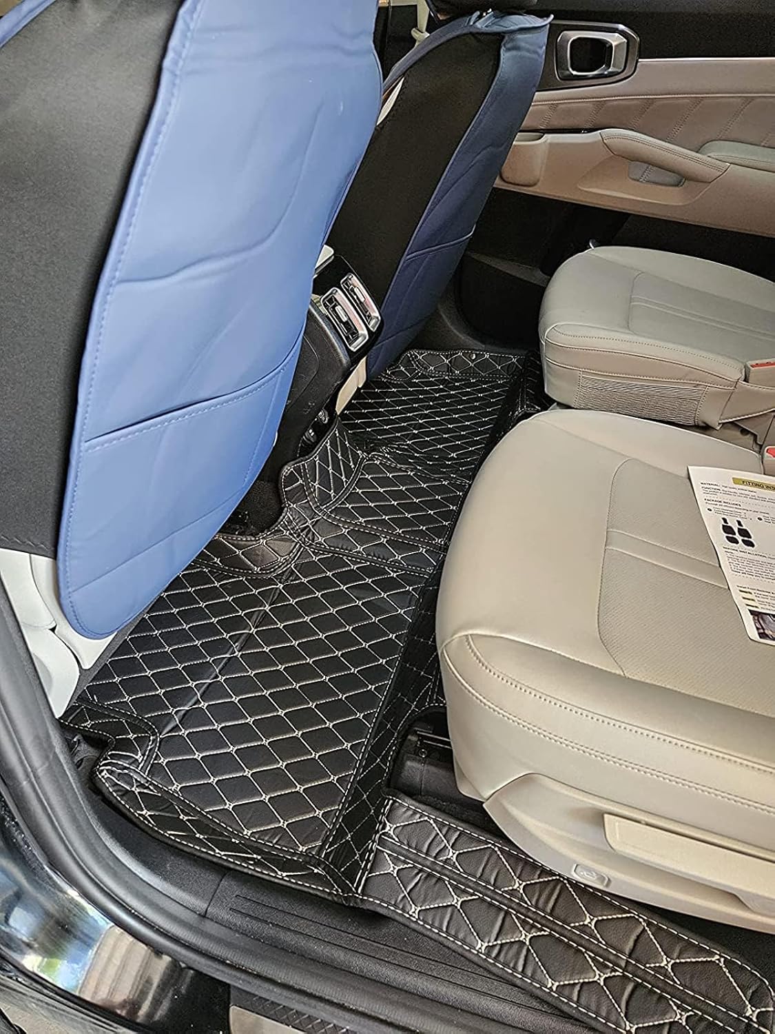 Custom Car Floor Mat Compatible with BMW Mercedes-Benz Toyota Cadillac Lexus Honda Infiniti Nissan Hyundai Kia Audi All Models Cars Sedans SUVs Automotive Mats (Edge Blue Middle Black Beige)