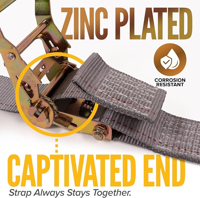US Cargo Control Double-Fitted E Track Straps 2" x 16' (4-Pack), 4,400 LBS Break Strength, Gray Heavy Duty E Track Ratchet Straps with 3 Spring E-Fittings, Versatile 2-in-1 Logistic Tiedowns