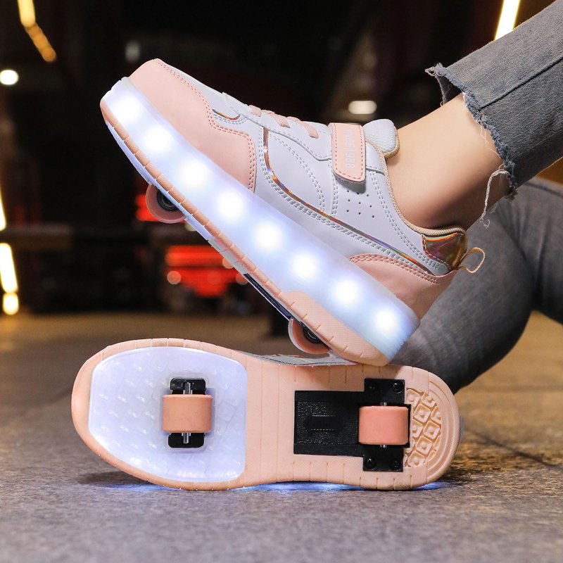 YUNICUS Kids Boys Girls Roller Skate Shoes with LED Wheels Flashing Sneaker USB Rechargeable Shoes for Little Kid/Big Kid Birthday Halloween Christmas(1988Pink30)