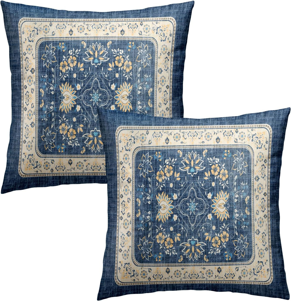 Giwawa Blue Boho Throw Pillow Covers 16x16 Inch Ethnic Floral Decorative Pillow Cases Set of 2 Square Cushion Covers for Sofa Couch Outdoor Decor