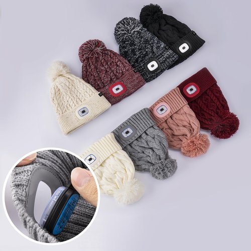 Etsfmoa Unisex Winter Beanie with The Light,Gifts for Men and Women,USB Rechargeable Headlamp Hat Blue