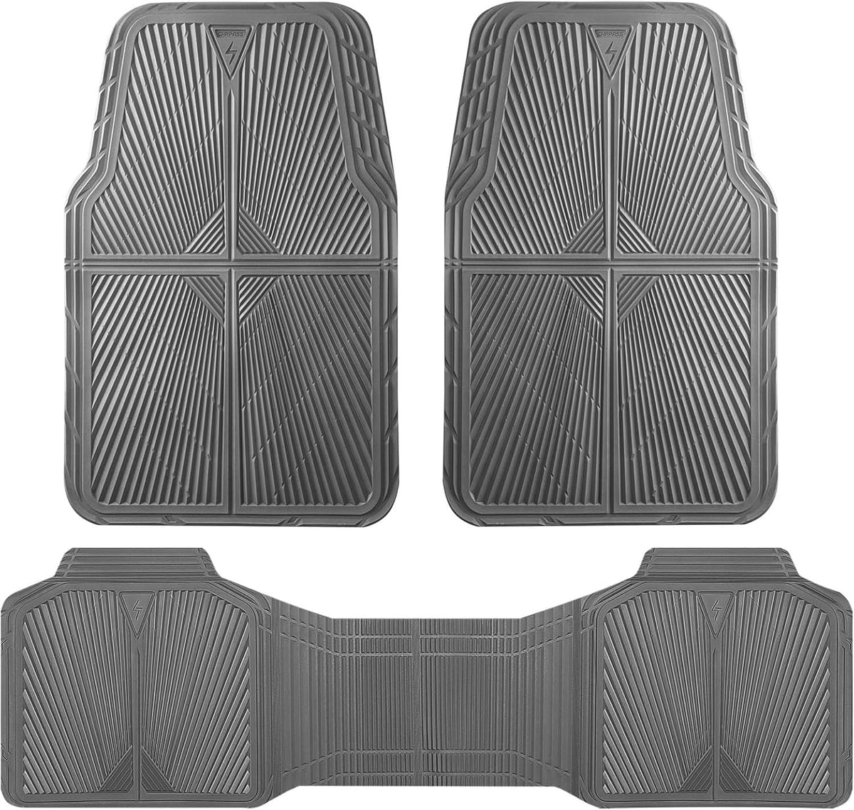 CAR PASS Gray Rubber Car Mats, All Weather Floor Mats Full Set, Waterproof Trim-to Fit Anti-Slip Easy Clean Heavy Duty Automotive Pad for Cars Trucks SUV Sedan Van, 3 Pcs All Grey Rubber