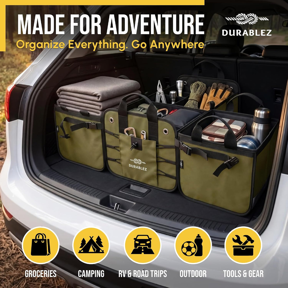 Extra Large Car Trunk Organizer System, Modular & Collapsible, Green