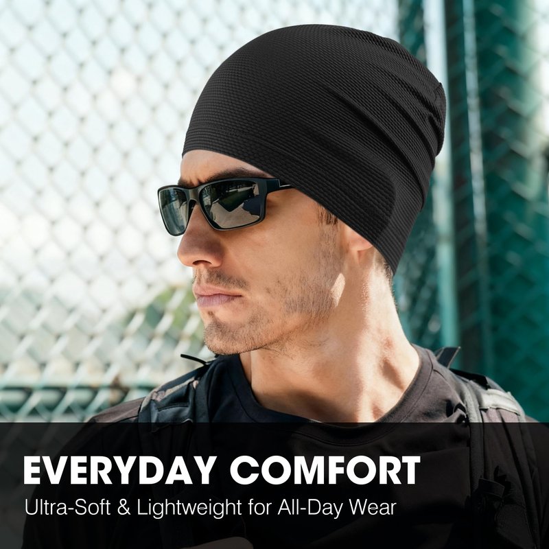 WTACTFUL Cooling Skull Cap for Men Women Breathable Running Caps Sweat Hat Skull Caps Thin Slouchy Beanie for Dreadlock Cycling Motorcycle Riding Hiking Helmet Liner Sport 3Pack Black