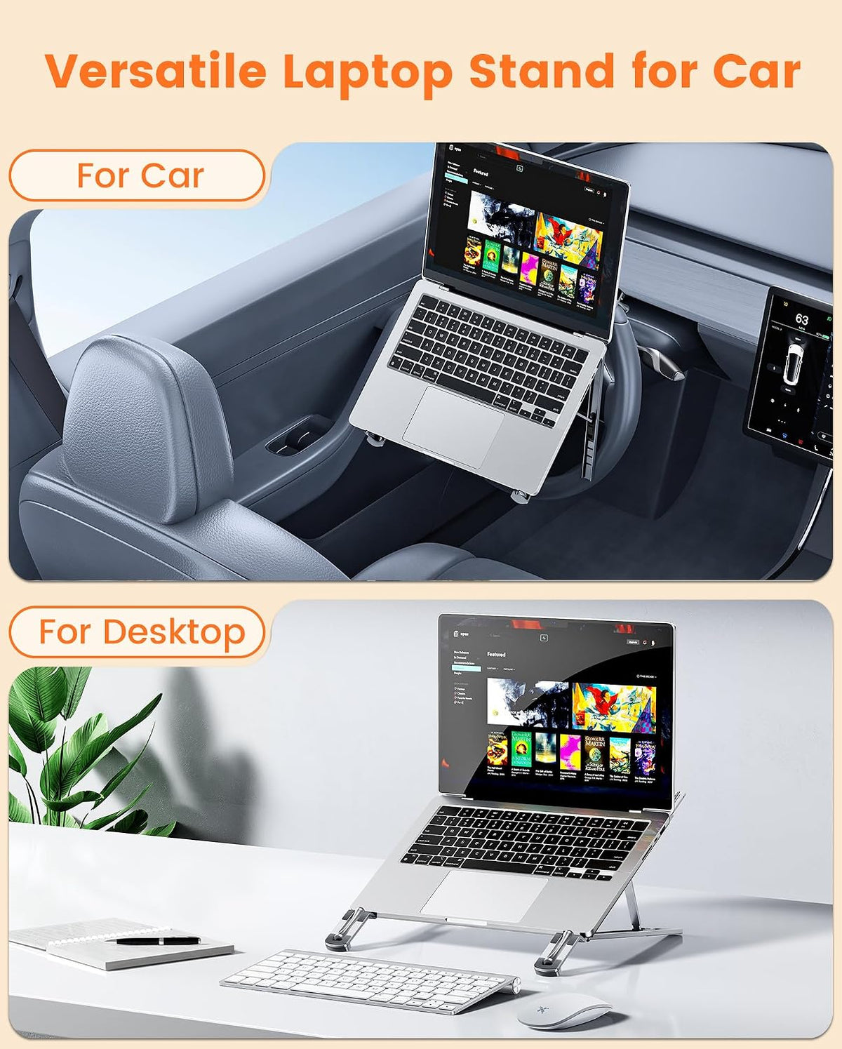 Steering Wheel Laptop Holder for Car SUV Pickup Truck Tesla -Gray