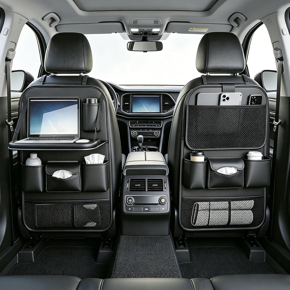 Car Backseat Organizer with Foldable Table Tray, Car Seat Protector, Black