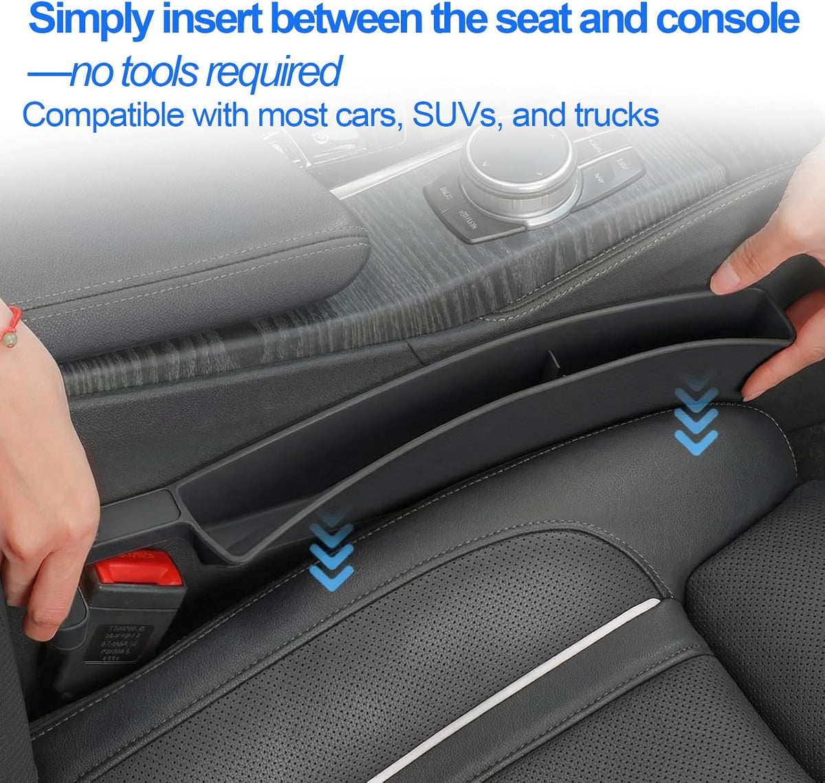 Car Seat Gap Filler, 2 Pack, Universal Car Seat Organizer（Black）