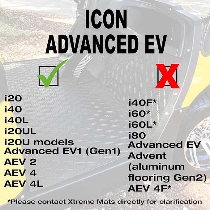 Xtreme Mats ICON Compatible, Full Coverage Golf Cart Floor Liner - Compatible with ICON Golf Carts (i20, i40) and Advanced EV (Gen1) - Red Trim