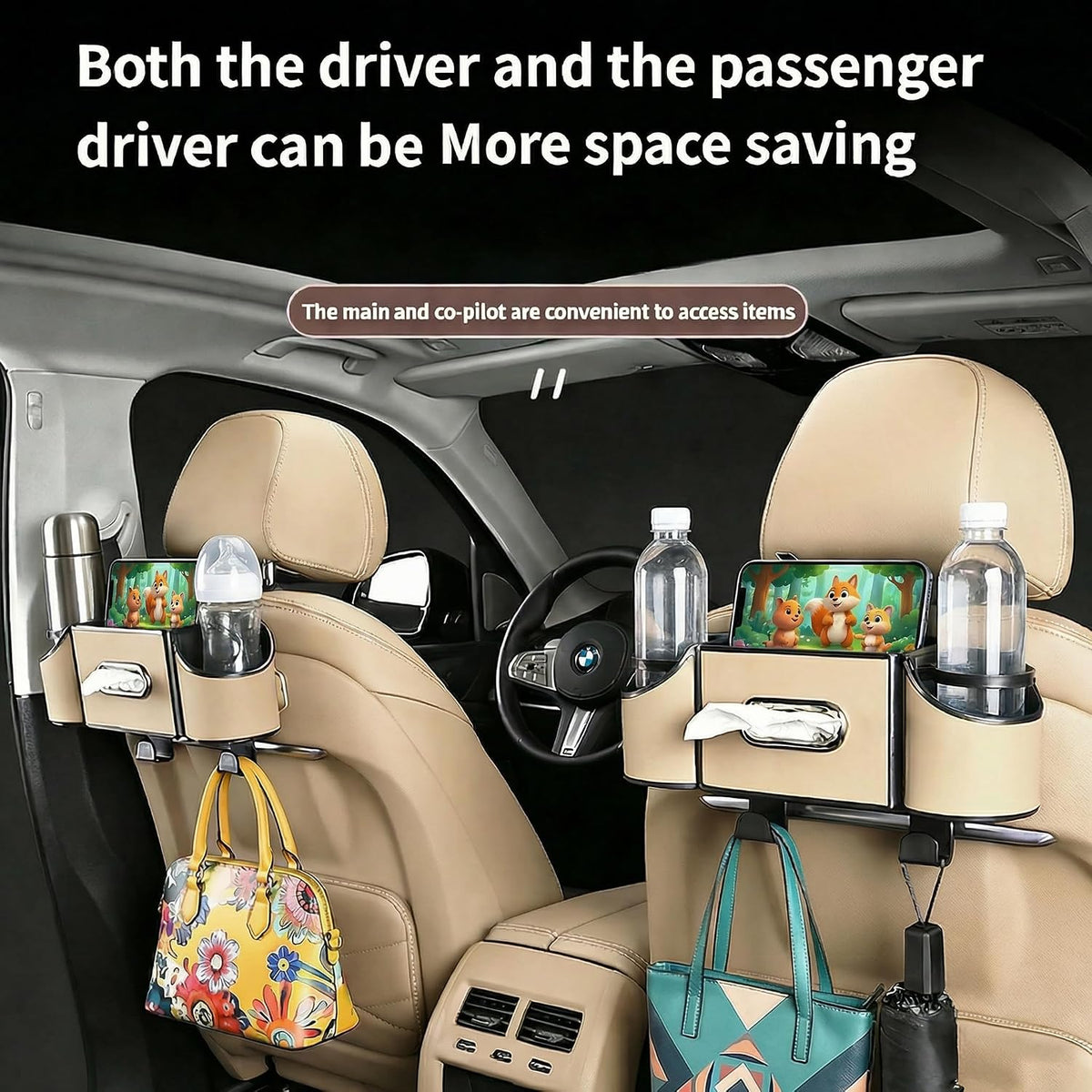 4-in-1 car organizer back seat, Multi-Pocket backseat car cup holder, Universal back seat cup holders for cars, car organization, for Travel & Daily Use (METER)