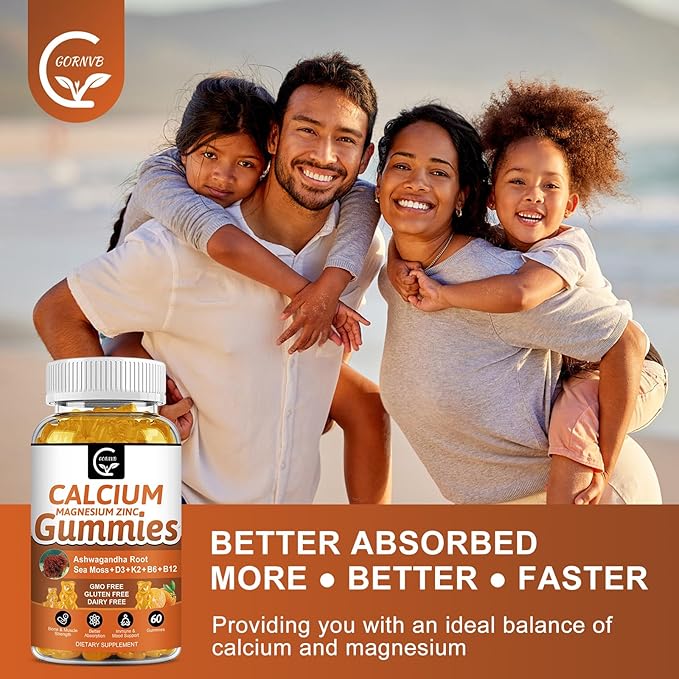 1200mg Calcium Gummies with Vitamin D3,K2,B12 & B6 - Plant Complex Calcium Magnesium Supplement with Glycinate,Potassium,Sea Moss,Ashwagandha Root for Bone & Teeth Strength, Muscle & Immune