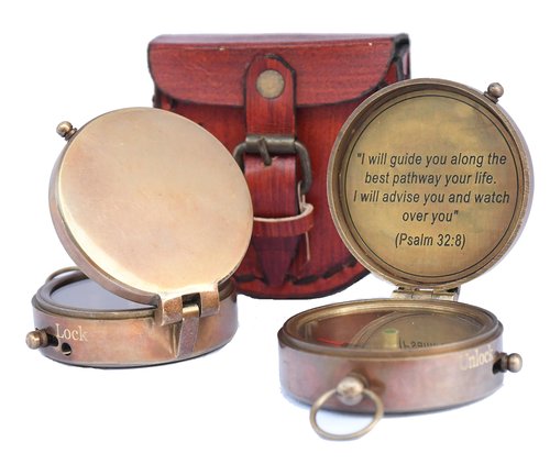 Brass Compass for Religious Gifts, Confirmation Gifts, Baptism Gifts, Best Easter, Christian Gifts for Men, Catholic Gifts, Birthday Gifts, Gifts for Teen Age, Graduation Gifts. (Psalm)