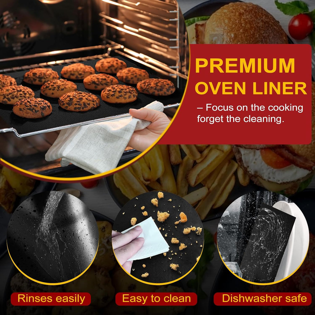 Skiennix Oven Liners - 2 Pack Heavy Duty Non-Stick Mats | Reusable & Heat Resistant, 17"x25" (Black)