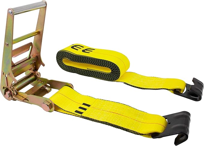 Mytee Products 4" x 30' Ratchet Tie Down Straps w/Flat Hook Extreme, 6,670 Lbs WLL Tie Down for Flatbed Truck Trailer (2 - Pack) Yellow