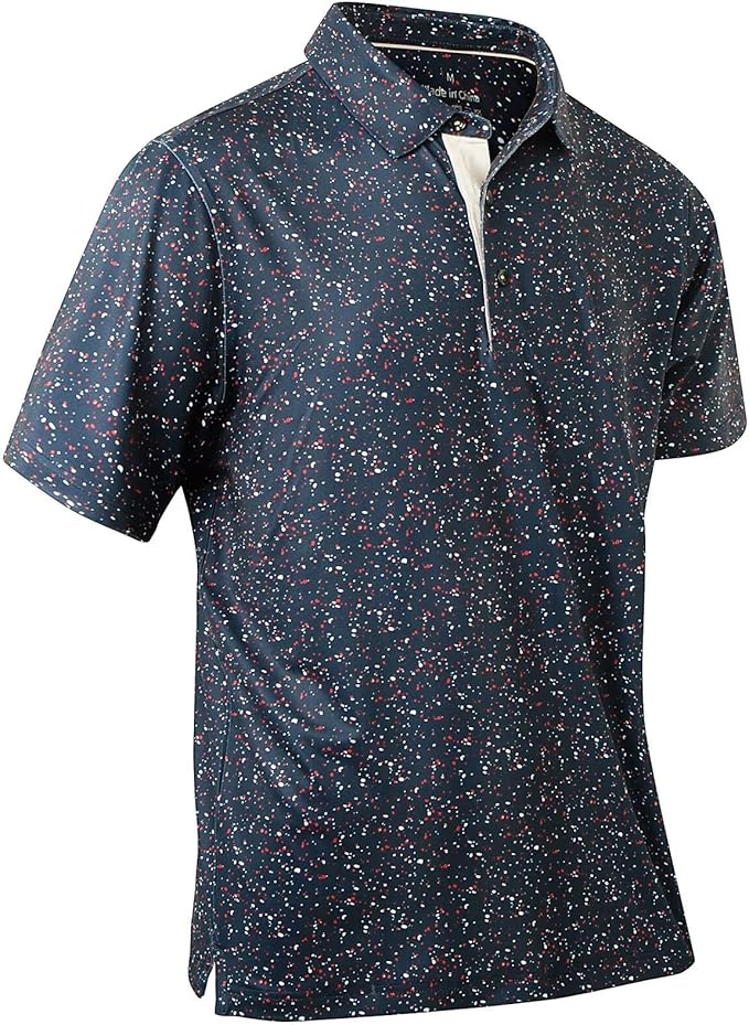 Mens Golf Shirts Quick Dry Moisture Wicking Casual Short Sleeve Performance Athletic Print Collared Stylish Men Polo Shirt