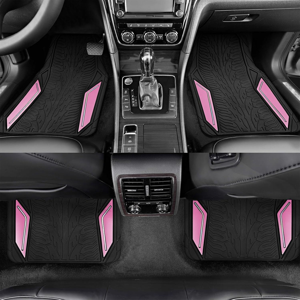 PIC AUTO Rubber Floor Mats, Pink Aluminum Film with Colorful Piping Floor Mats for Cars, Car Mats with Non-Slip Backing, All-Weather Protection, Trim-to-Fit Liner for Cars, SUVs, Trucks, Vehicles