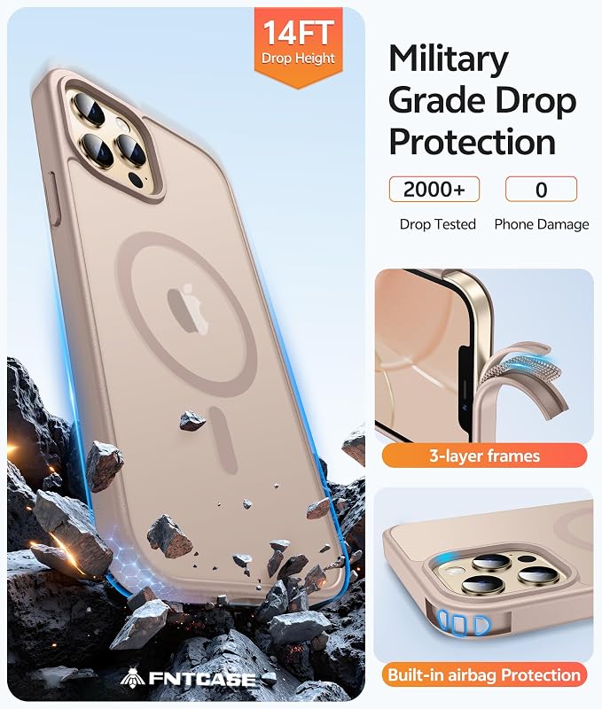 FNTCASE for iPhone 12 Pro Max Case: Translucent Matte Magnetic Phone Cover