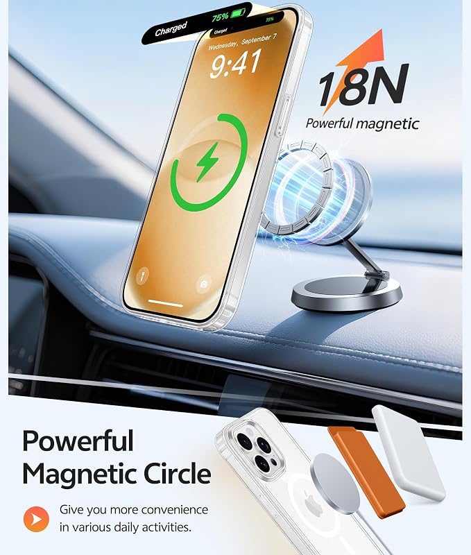 FNTCASE for iPhone 13 Pro Case: Anti Yellowing Transparent Clear Magnetic Phone