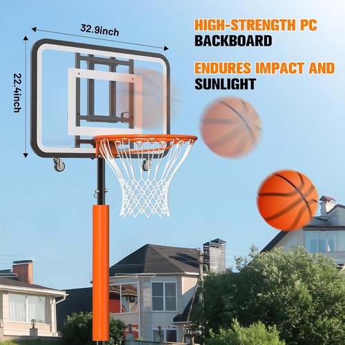 Basketball Hoop - Adjustable 7.1-8.9ft Portable Goal for Kids & Adults | 33-Inch Shatterproof Backboard