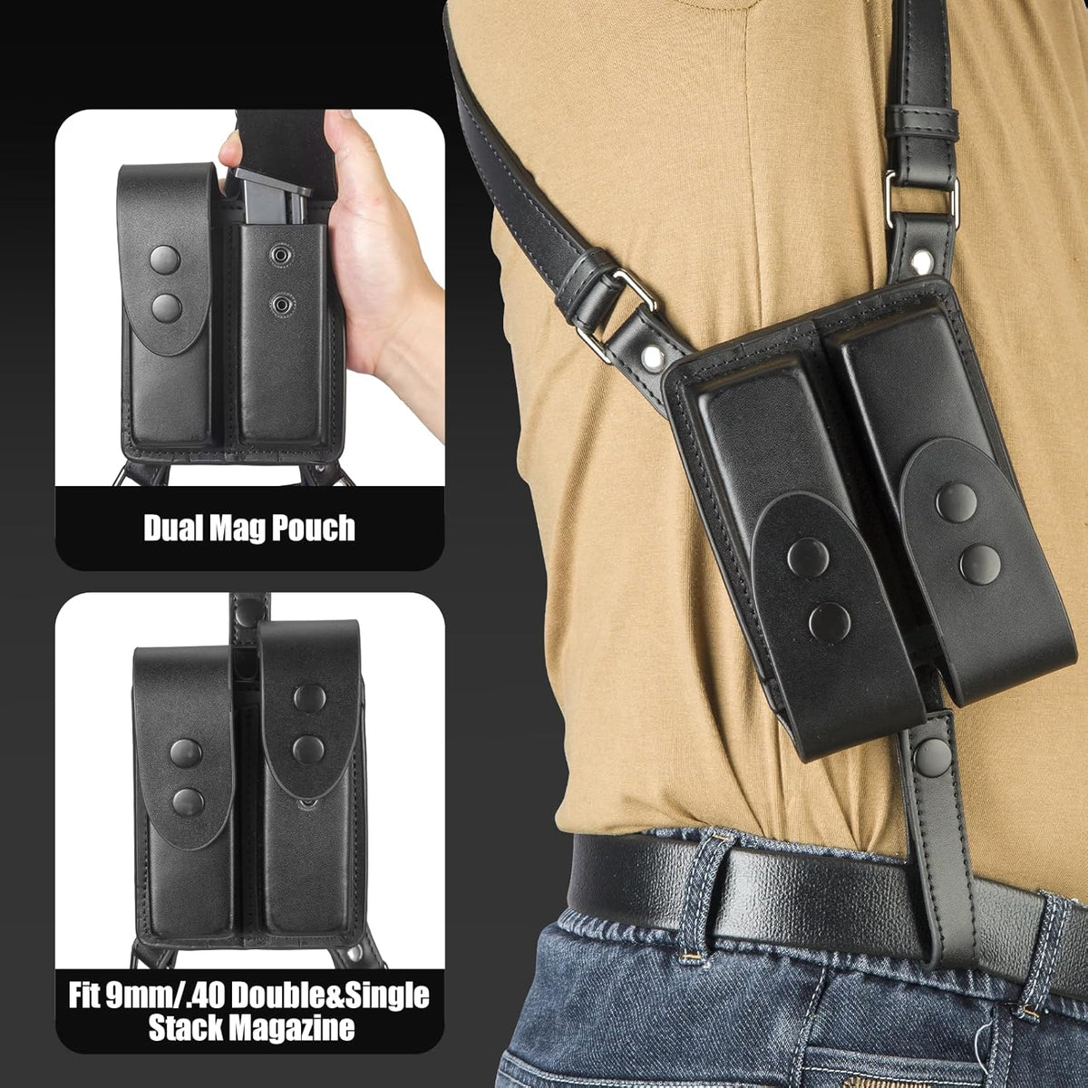Yigerlee Adjustable Vertical Gun Holster - Soft Microfiber Leather Shoulder Holster for 1911, Glock 17/19, Beretta 92FS