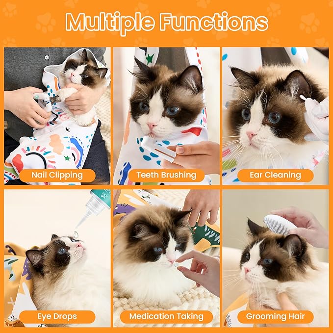 Cat Wrap for Cutting Nails,Cat Wrap for Grooming,Self-Adherent Soft Cat Blanket,Anti-Bite,Anti-Scratch Anti-Escape Multifunctional Cat Grooming Bag(21.7" X 21.7",Within 11.89lbs)