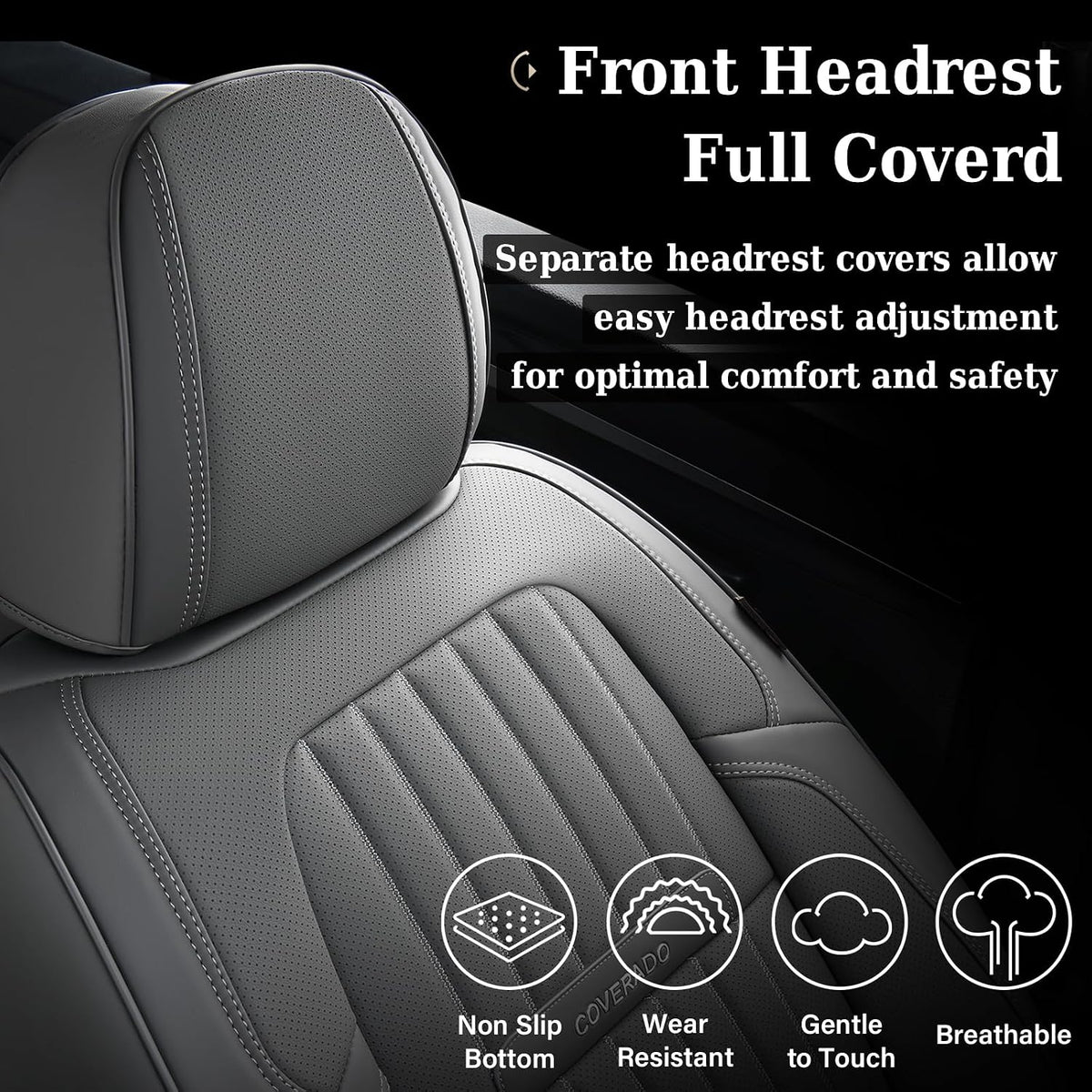 Coverado Car Seat Covers Full Set, Gray Car Seat Cover, Seat Covers for Cars, Waterproof Car Seat Protector, 5 Pieces Nappa Car Seat Cushion, Car Seat Covers Front Seats and Back Fit for Most Cars