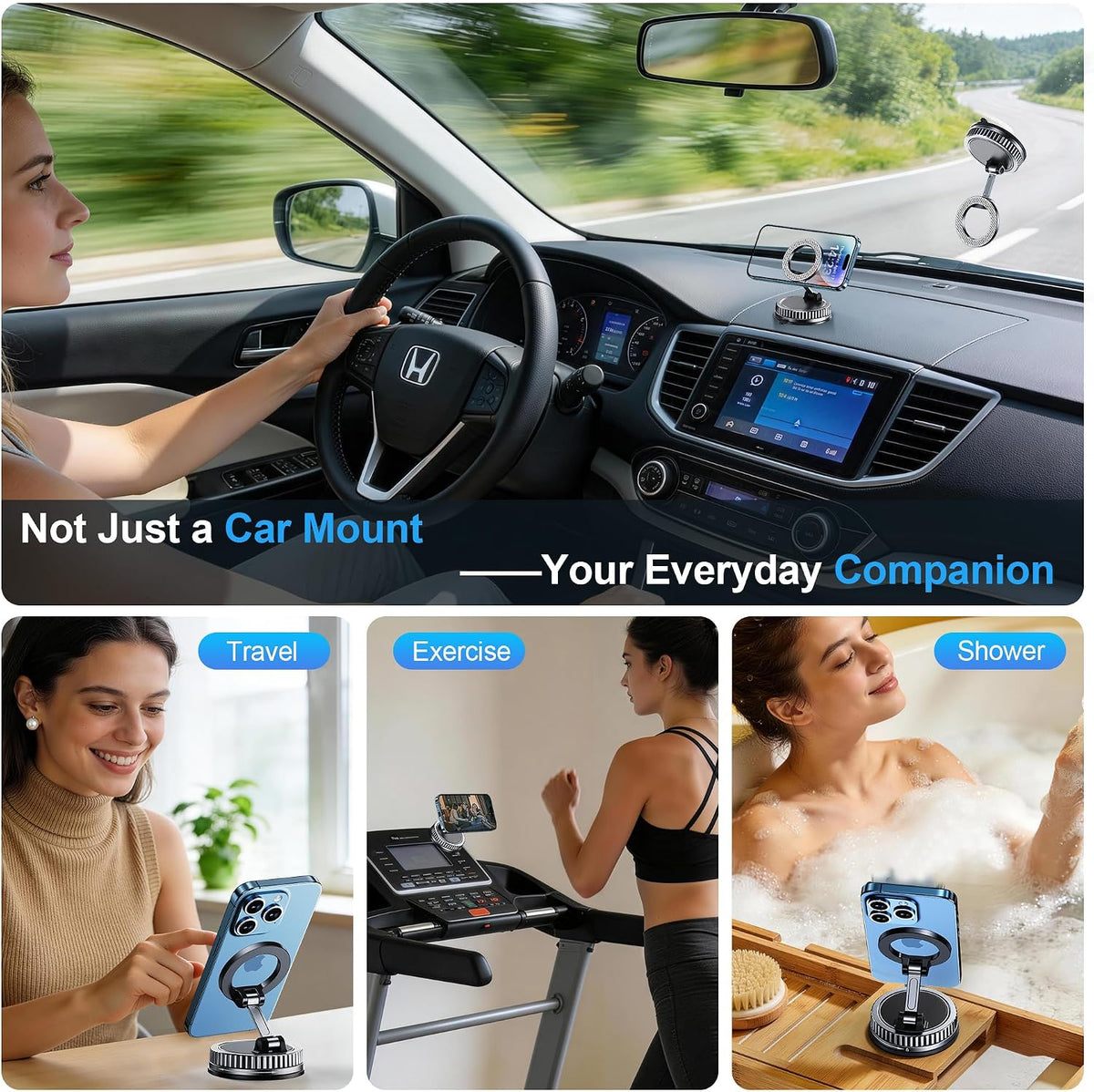 Car Phone Holder for Magsafe [2026 89+LBS Suction & 3700gf Magnetic] 360° Adjustable Cell Phone Mount, Phone Holders for Your Car Dashboard Windshield Camera for iPhone 17-12