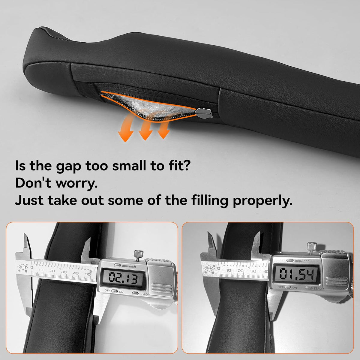 Car Seat Gap Filler - 2 Pack Premium Leather Console Blockers for Cars, Trucks & SUVs - Adjustable 1.4-2.4 Inch Width - Prevents Items Falling Between Seats (Grey)