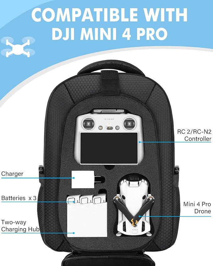 PEKREWS Mini 4 Pro Case, Mini 3/4 Pro Waterproof Hard Carrying Case, Large