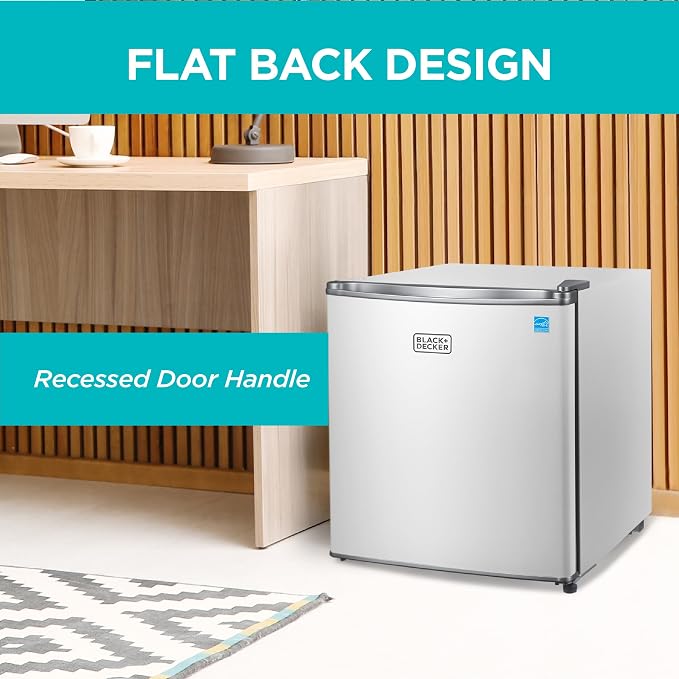 BLACK+DECKER 1.7 Cu. Ft. Compact Refrigerator, Energy Star, BCRK17W, White | Energy Star Certified, Single Door Mini Fridge with Chiller Compartment, Personal Fridge for Home or Dorm, R600a Refrigerant