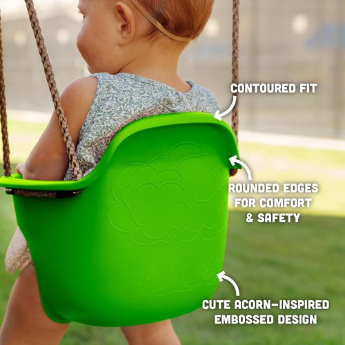 Acorn Adventures Toddler Swing Seat - Weather-Resistant Baby Bucket Swing for Outdoor Fun | Adjustable Ropes, Easy Install - Green