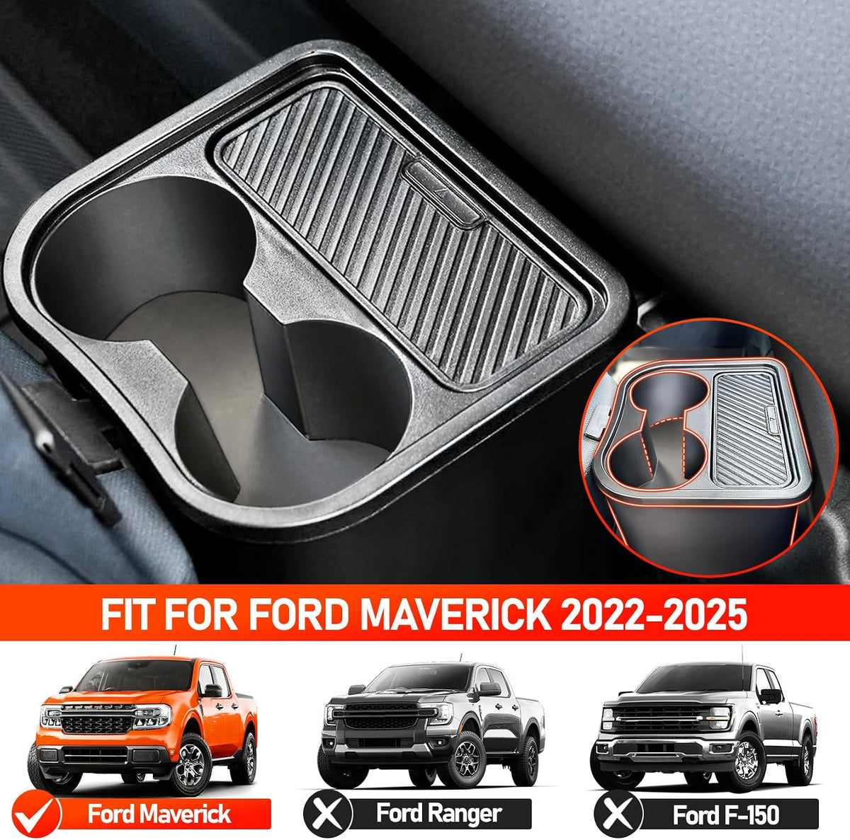 Trash Can for Ford Maverick 2025 2024 2023 2022,Upgraded Rear Trash Bin with Dual Cup Holder for Maverick Interior Accessories,Multi-Function Insert Expander Storage Box Organizer 2025 New