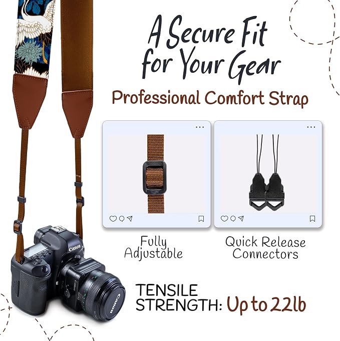Art Tribute Camera Strap, Vintage Embroidered Neck Shoulder & Crossbody Camera