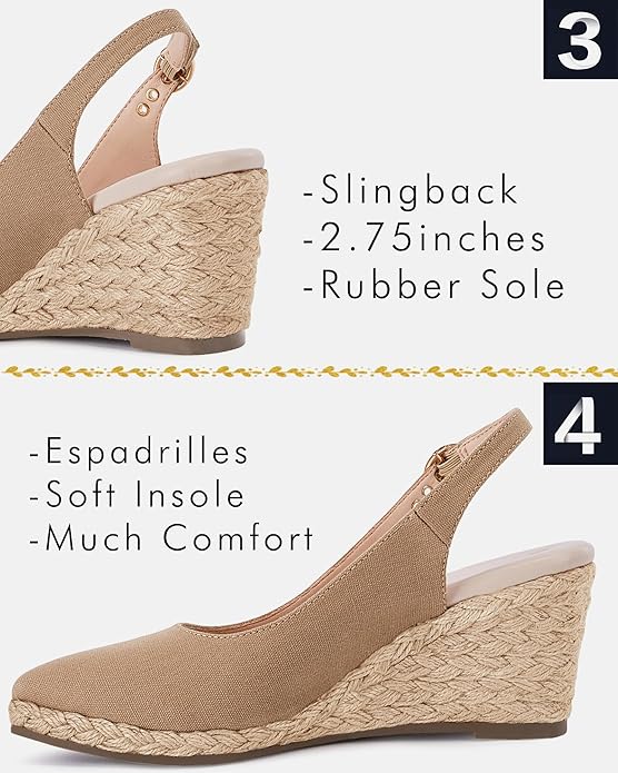Juliet Holy Womens Wedge Sandals Espadrilles Closed Toe Slingback Buckle Strap Comfortable Casual Summer Wedges Shoes