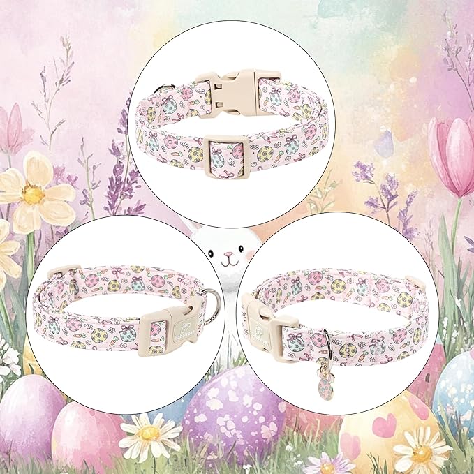 Easter Dog Collar for Medium Dogs - Easter Egg Pastel Dog Collars, Cute Girl Dogs Collar, Lightweight Adjustable Pink Spring Holiaday Dog Collars with Quick Release Buckle M