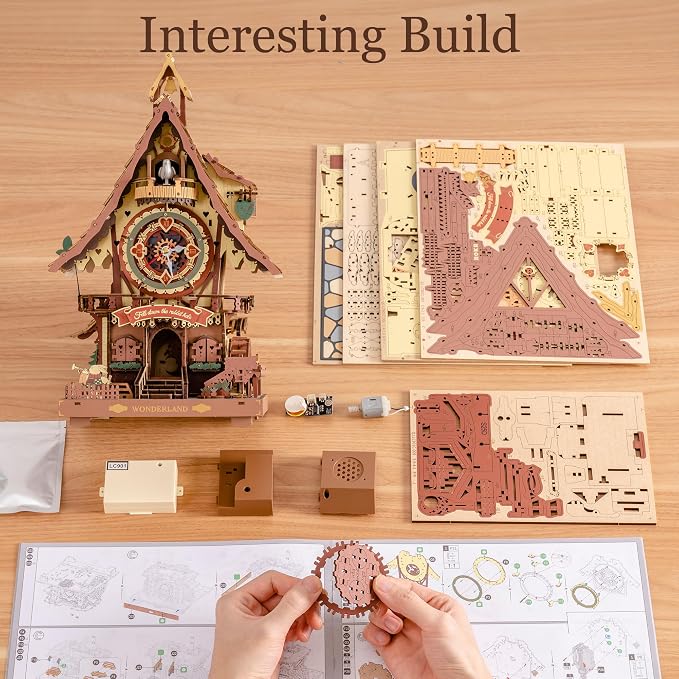 ROBOTIME 3D Wooden Puzzles for Adults-Cuckoo Clock Wooden Models for Adults to