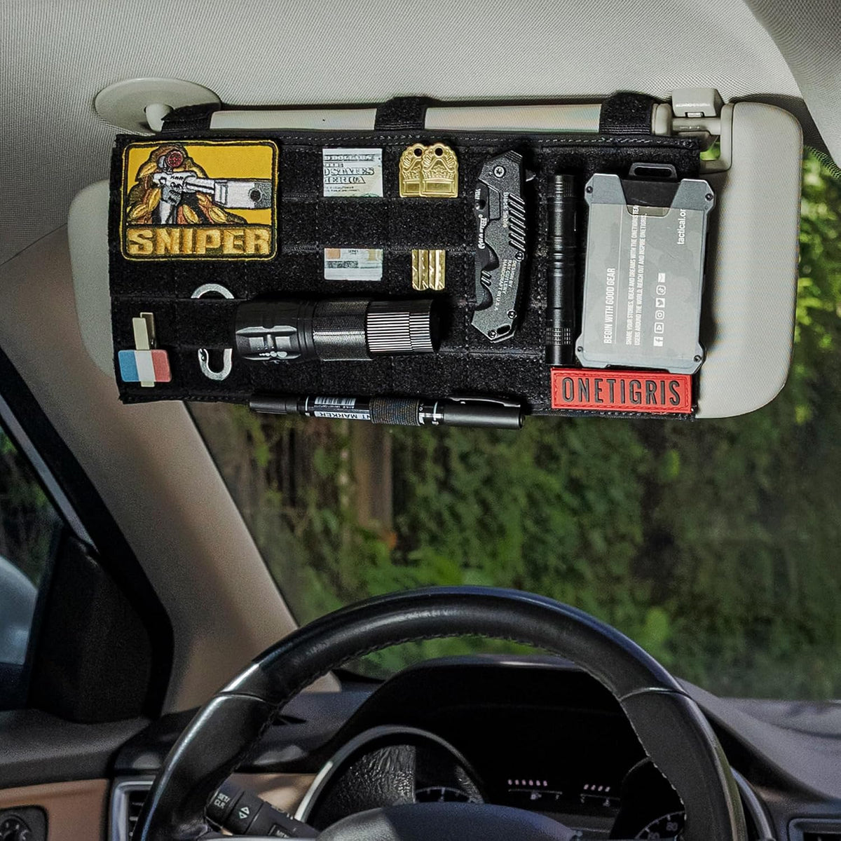 ONETIGRIS Tactical MOLLE Sun Visor Organizer, Vehicle Visor Patch Panel