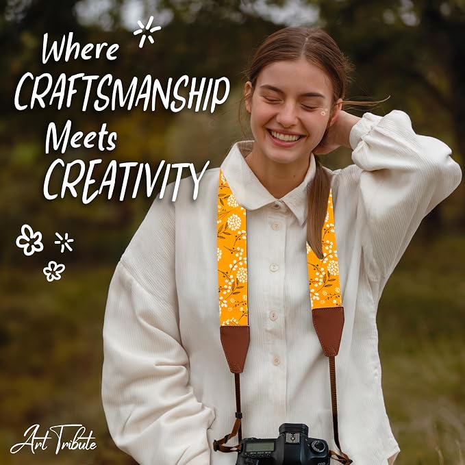 Art Tribute Camera Strap, Vintage Embroidered Neck Shoulder & Crossbody Camera