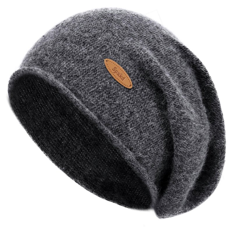 Slouchy Knit Beanie Hats for Women Winter Warm Cashmere Knitted Wool Hats Soft Ski Cap Ladies Beanies Chemo Hat (Small, Dark Gray)