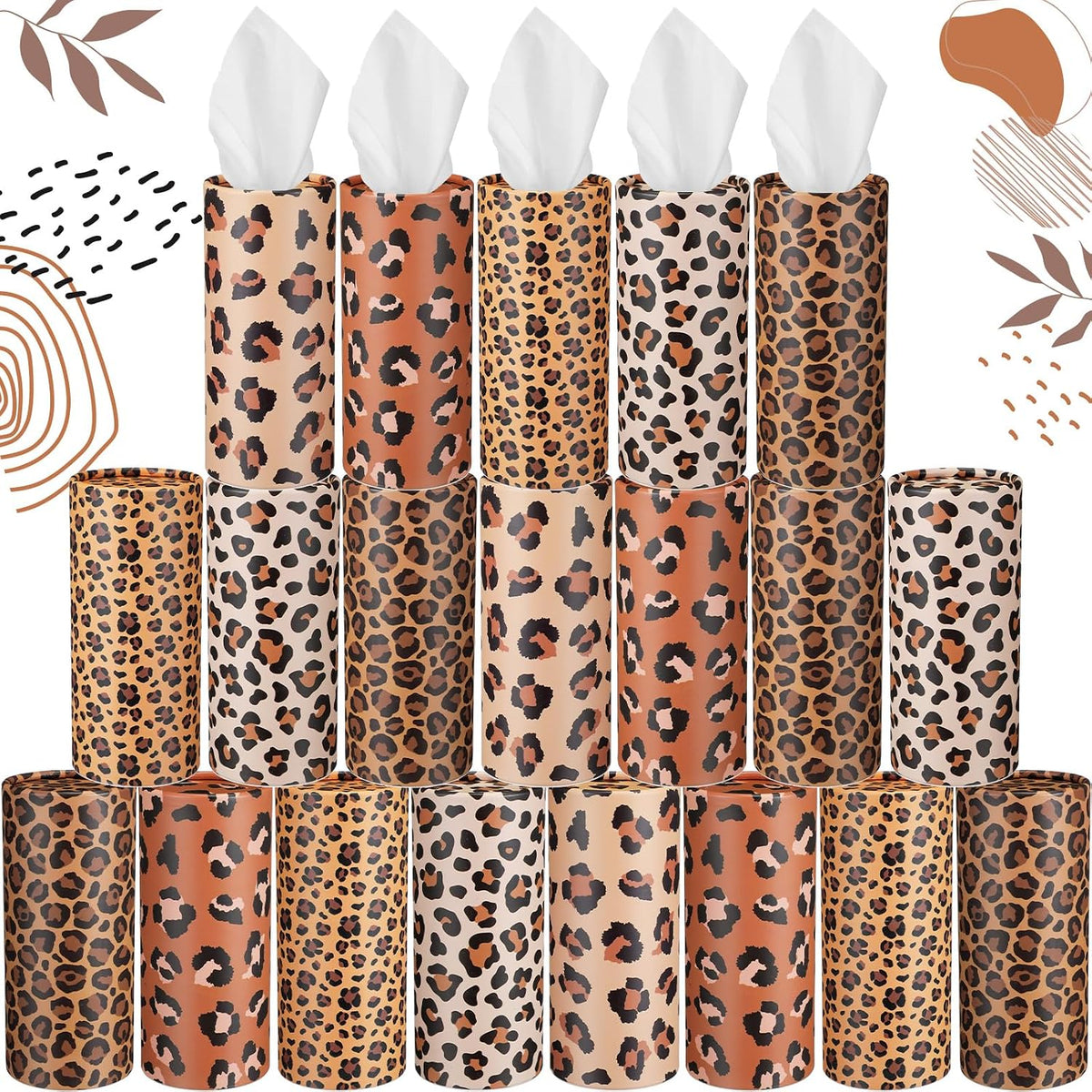 Maxcheck 20 Pack Car Tissue Cylinder with 3 Ply Facial Tissue Bulk, Leopard