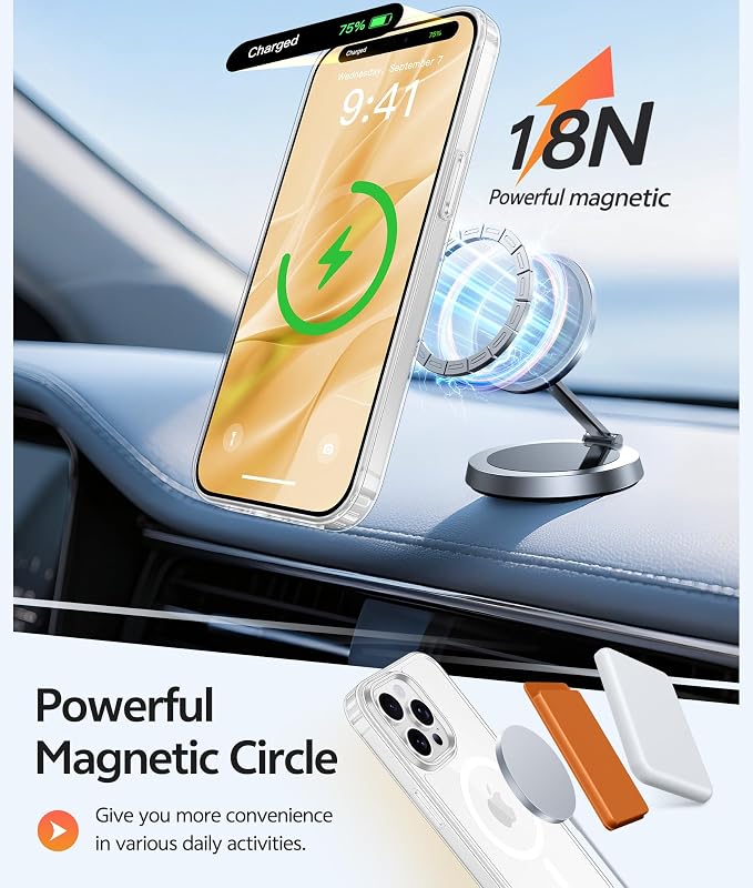 FNTCASE for iPhone 15 Pro Case: Anti Yellowing Transparent Clear Magnetic Phone