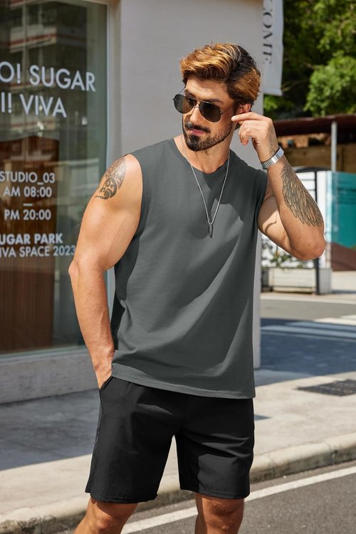 COOFANDY Men's Cotton Tank Top - Sleeveless Workout Shirt for Casual Summer Wear | Comfortable Fit