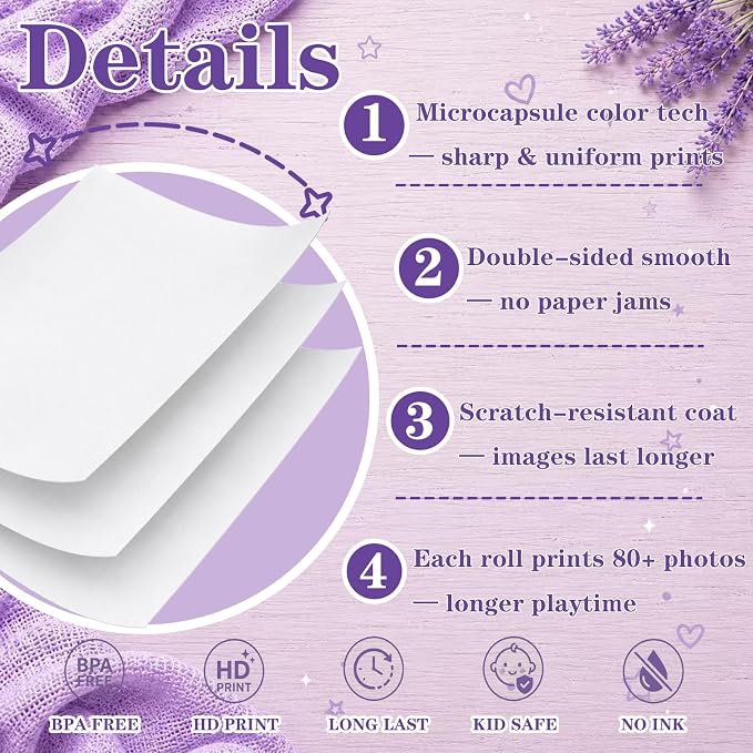6 Rolls Kids Camera Instant Print Paper Refill-Popikcal Thermal Printer Camera