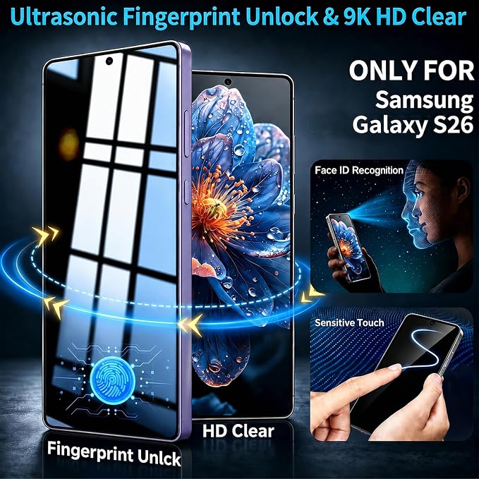 2+2 Pack for Galaxy S26 Privacy Screen Protector and Lens Protector, Ultrasonic