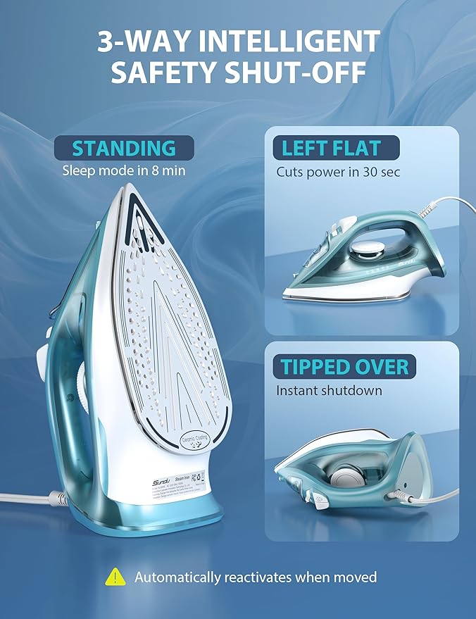 Sundu Steam Iron for Clothes with Rapid Heating Ceramic Coated Soleplate, 1500W with Precise Thermostat Dial, Self-Cleaning, Auto-Off, 15.21oz Water Tank for Home Clothes Ironing Use, green