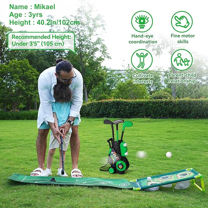 Liberry Toddler Golf Set for Ages 2 3 4 Boys Girls, Kids Golf Cart with Putting Mat & Cornhole Board, Outdoor Indoor Sports Toys Birthday Gifts, Black