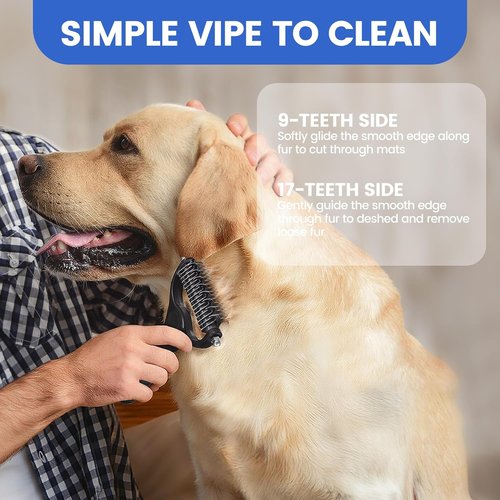 Double-Sided Pet Grooming Rake - 4-in-1 Professional Grooming Kit for Dogs & Cats | Extra-Wide Deshedding Tool (4PCS Black)