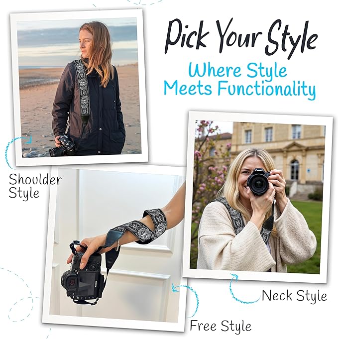 Art Tribute Camera Strap, Vintage Embroidered Neck Shoulder & Crossbody Camera