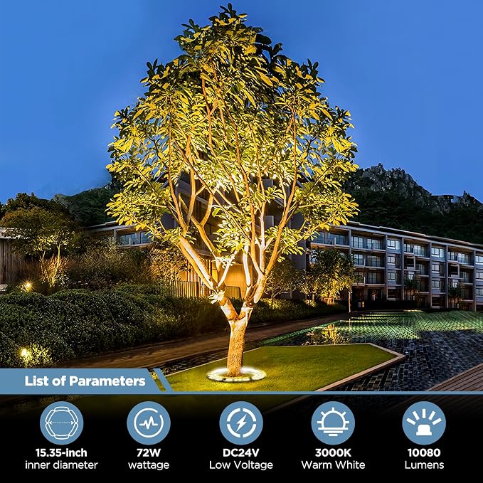 Gardencoin Outdoor Ring Tree Lights, 72W LED Landscape Uplighting